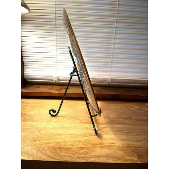 Large Glass Serving Plate w/ Blue Butterflies & Orange Flowers Asian Inspired - Picture 2 of 8